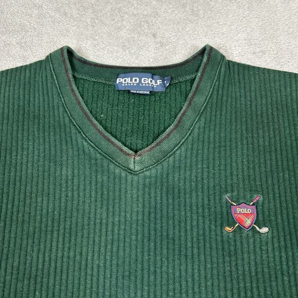 VNTG 90's Polo Ralph Lauren Sweater Vest Men's Large Golf Polo Crest Green Knit - Picture 3 of 10